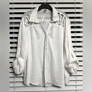 Krazy Kitty  Roll-Up Sleeve Button Down Shirt Size 3X